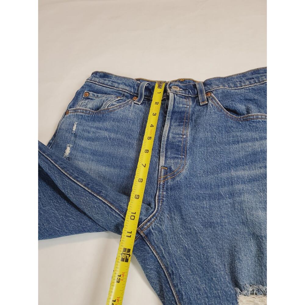 Levi's 501 Womens 28 Jeans Distressed Dark Wash Blue Button Fly Skinny Stretch - Picture 10 of 12